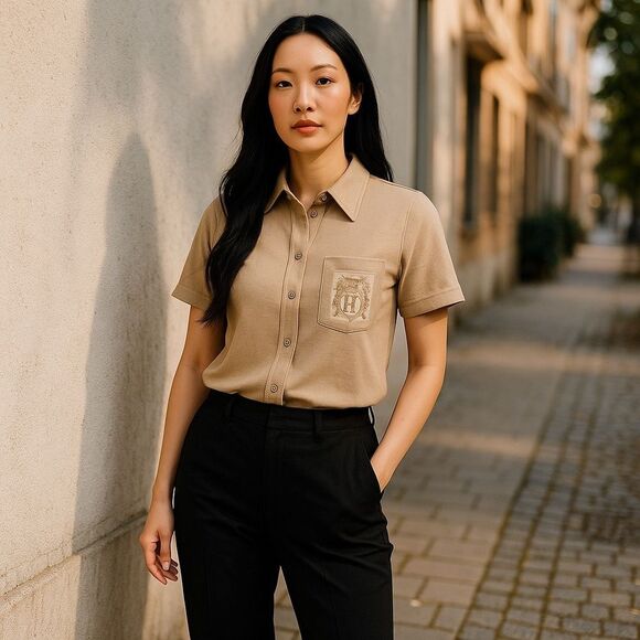 Hermes Tan Button Down Short Sleeve Shirt - Picture 10 of 10